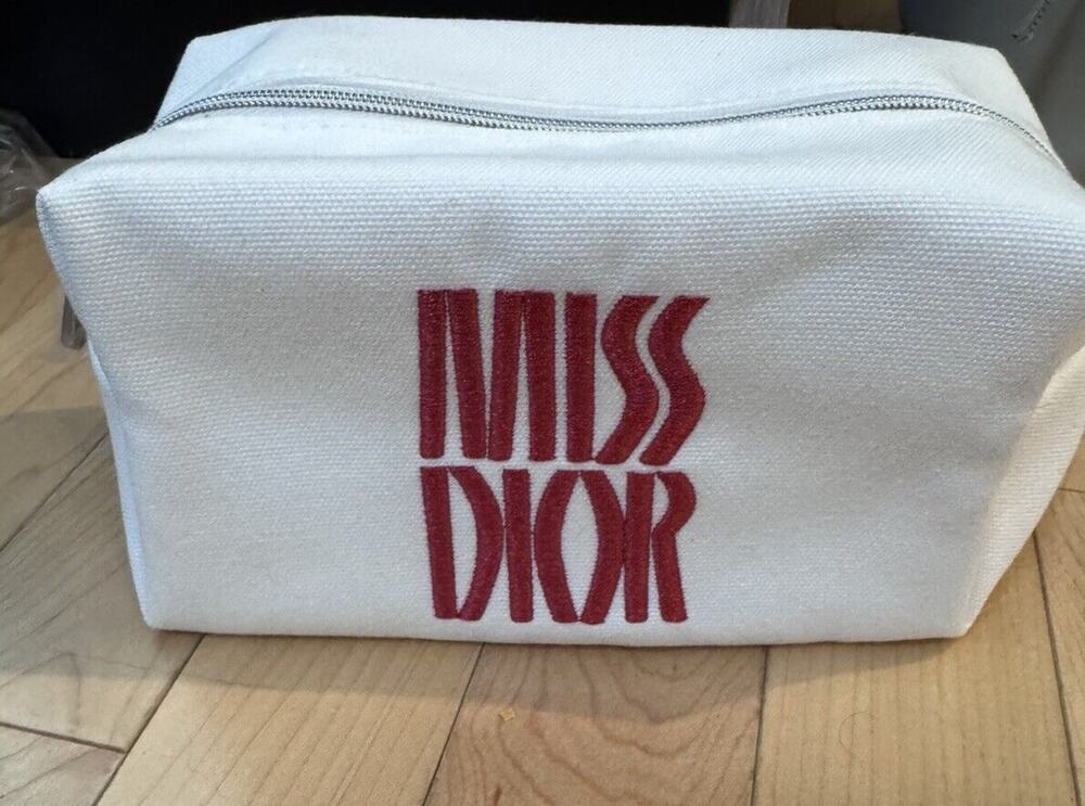 Miss Dior White/Red Makeup Bag Cosmetic Pouch Embroidery 2024 Limited NIB